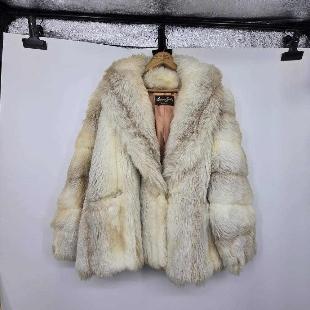 Vintage 80s 90s Faux Fur Jacket Womens 17 18 Cream Tan Fox Pockets Lined Mobwife - Picture 16 of 16